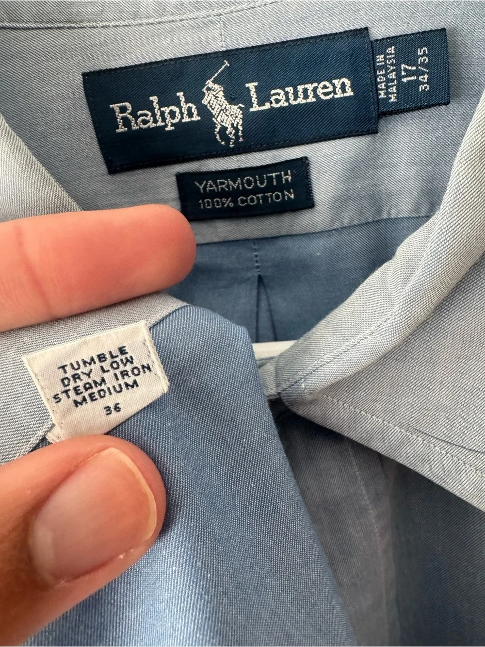Polo Ralph Lauren Yarmouth Light Blue Dress Shirt 17 34 / 35 Vintage Malaysia